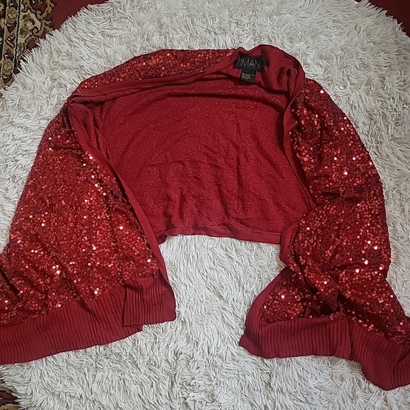 Iman Red Sequin Sweater Wrap Scarf Accessory - OSFM - Picture 3 of 14